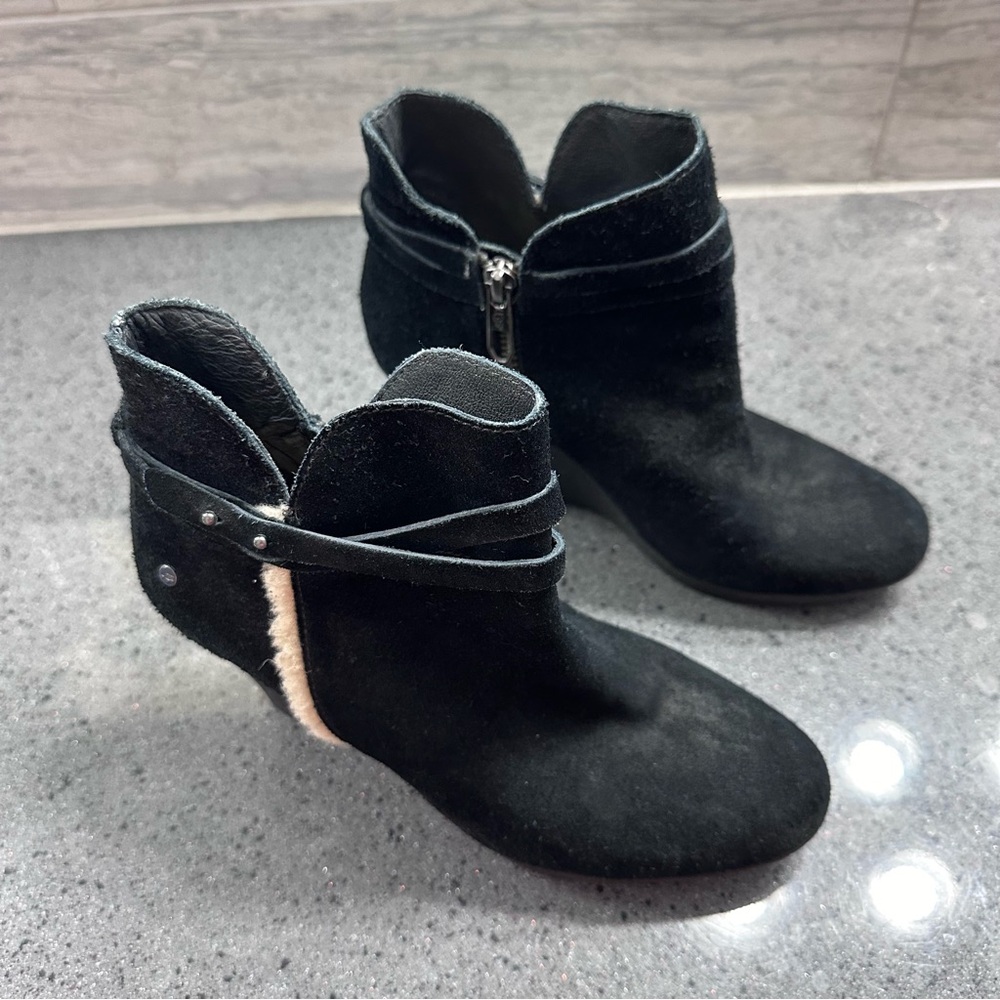 UGG wedge ankle boots. Black, suede. Size 6.5.